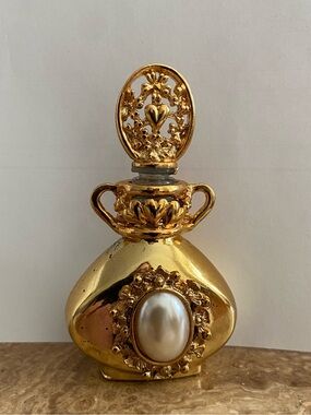 Vintage Adrian Gold Decorative Perfume Bottle Accent Necklace 24K Plated
